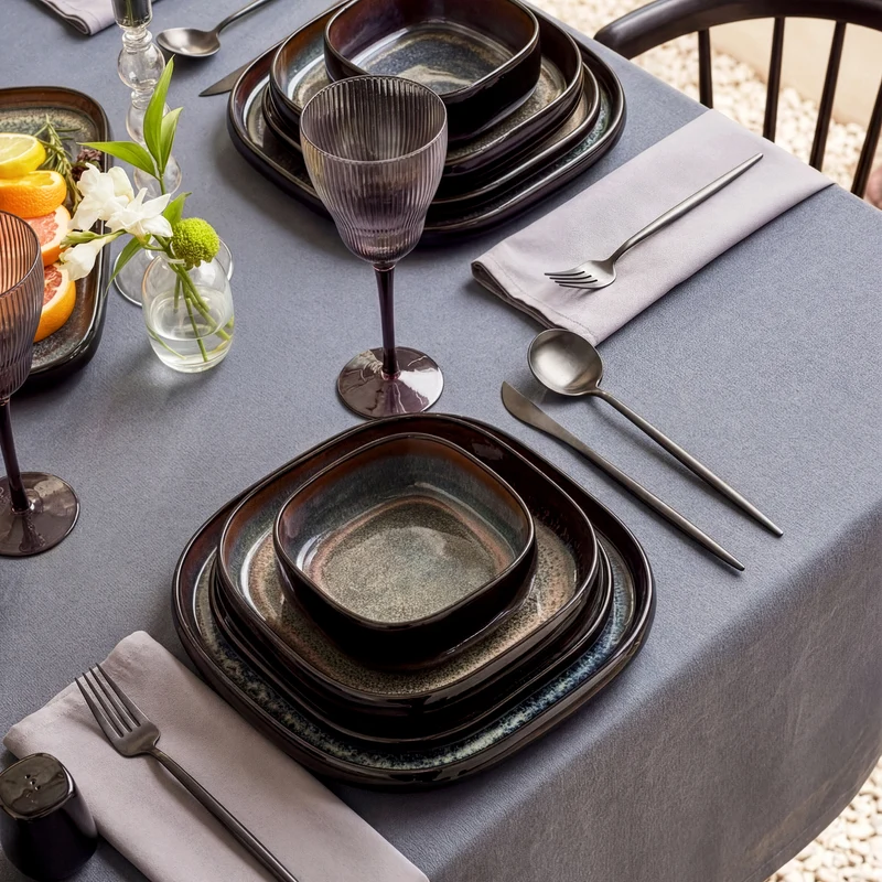 Karaca Earth Collection Galactic Shiny Black 55-teiliges Tafelservice für 12 Personen