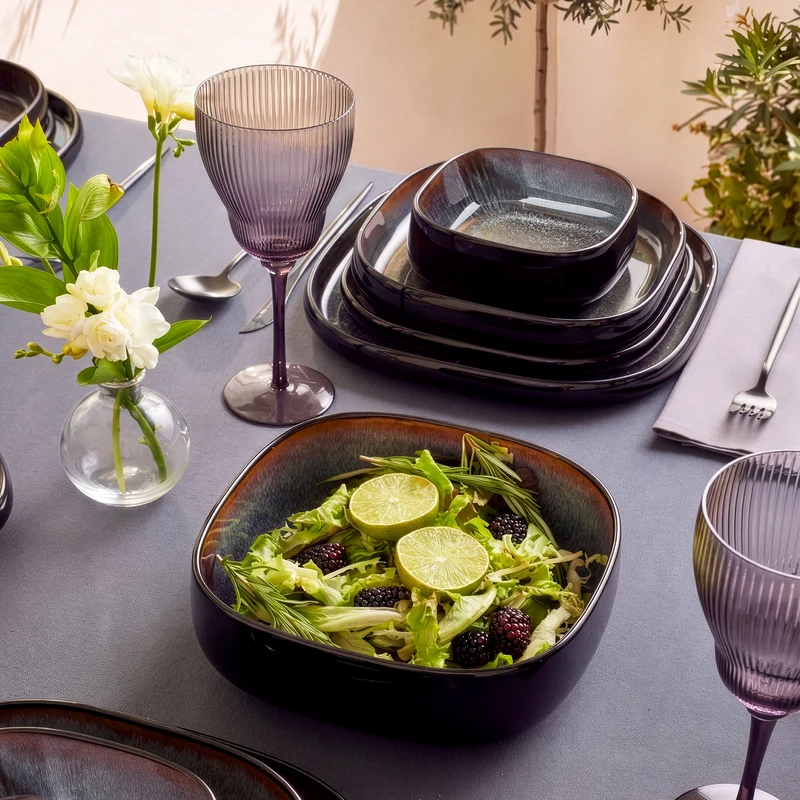 Karaca Earth Collection Galactic Shiny Black 55-teiliges Tafelservice für 12 Personen