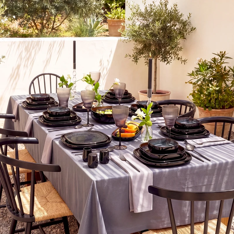 Karaca Earth Collection Galactic Shiny Black 55-teiliges Tafelservice für 12 Personen