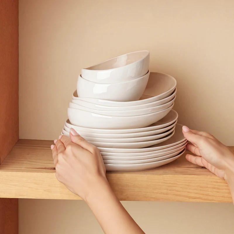Karaca Earth Collection Rise 55-teiliges 12-Personen-Tafelservice Plus Creme
