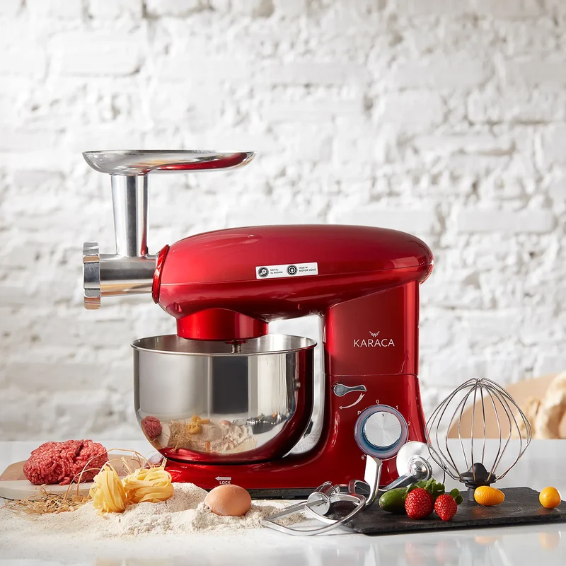 Karaca Multichef Küchenmaschine und Standmixer mit Fleischwolf Standmixer Redgold 1400W