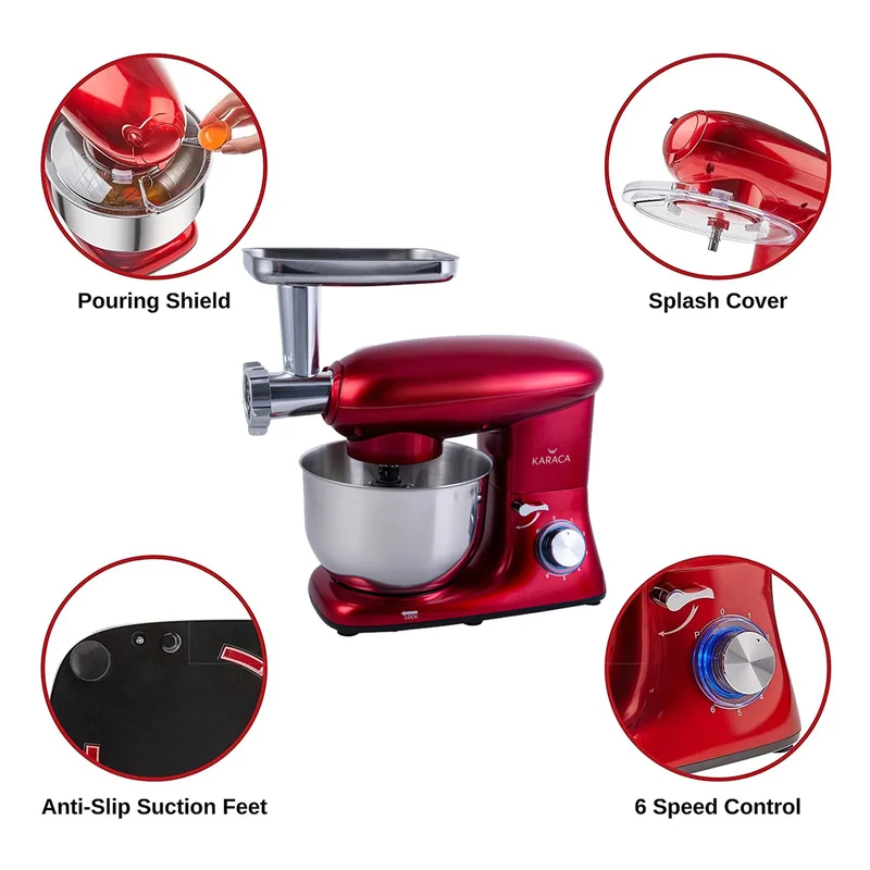 Karaca Multichef Küchenmaschine und Standmixer mit Fleischwolf Standmixer Redgold 1400W