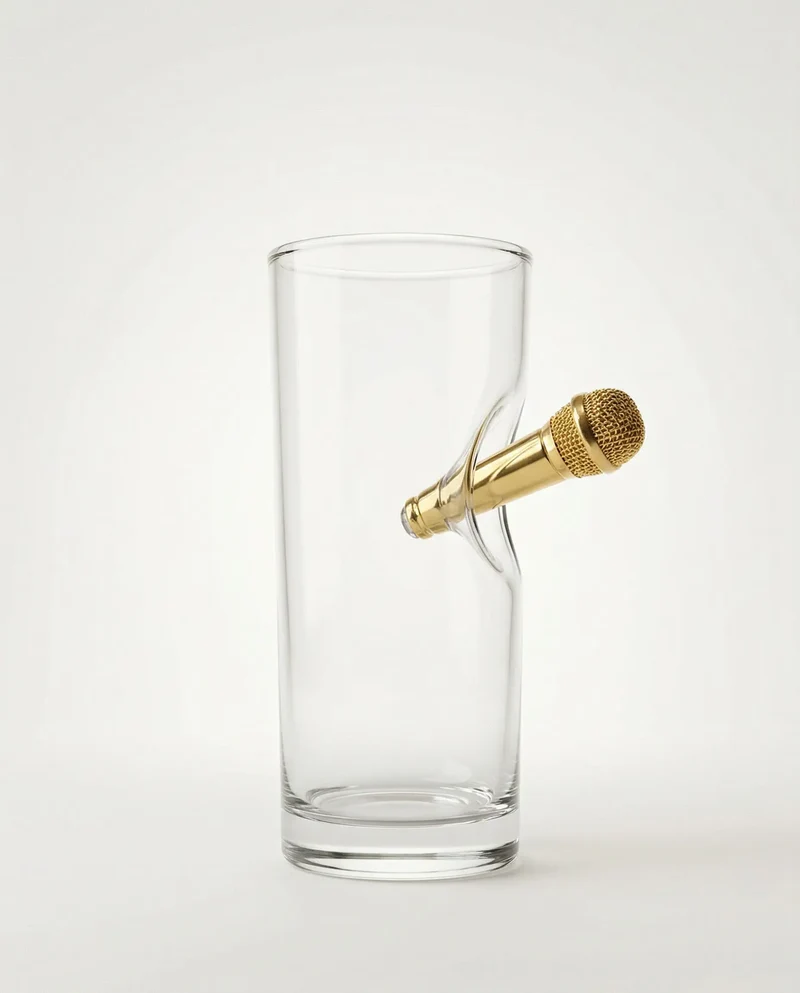 Trinkglas mit eingearbeitetem mini Mikrofon