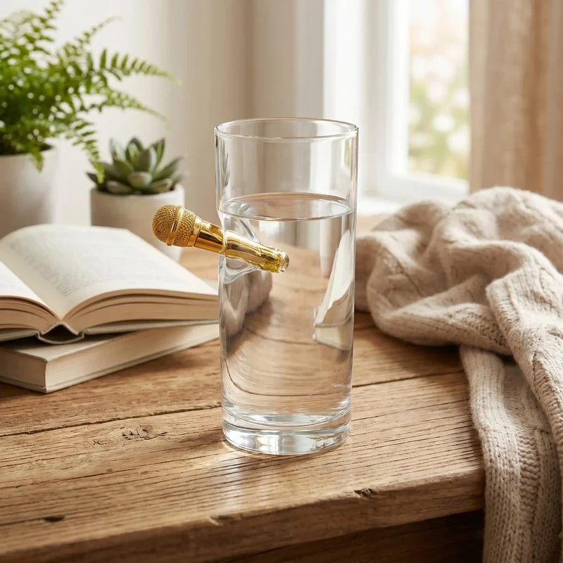 Trinkglas mit eingearbeitetem mini Mikrofon