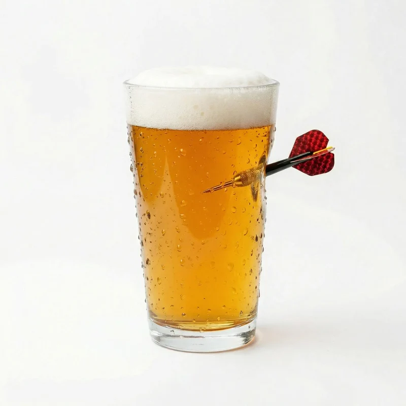 Dart Bierglas mit eingearbeitetem Dartpfeil – handgemachtes Geschenk für Dartfans