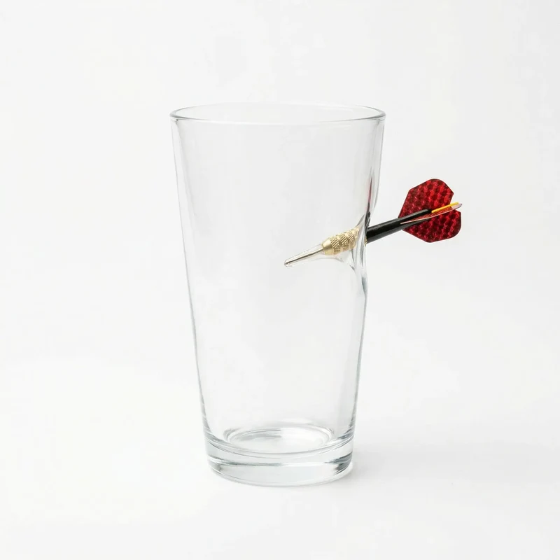 Dart Bierglas mit eingearbeitetem Dartpfeil – handgemachtes Geschenk für Dartfans