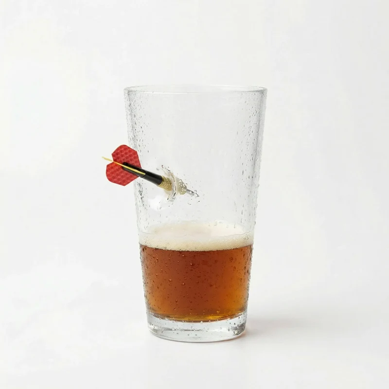 Dart Bierglas mit eingearbeitetem Dartpfeil – handgemachtes Geschenk für Dartfans