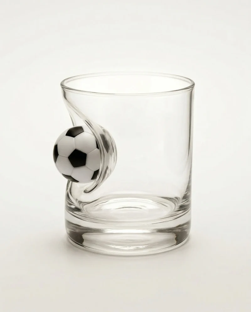 Fußball Whiskyglas mit eingearbeitetem Ball – handgemachtes Geschenk