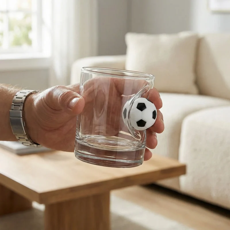 Fußball Whiskyglas mit eingearbeitetem Ball – handgemachtes Geschenk