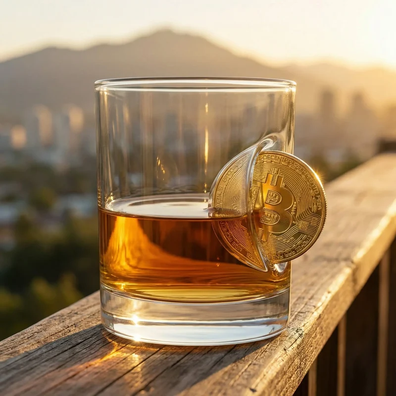 Bitcoin Glas mit goldener Münze – Handgemachtes Krypto-Geschenk