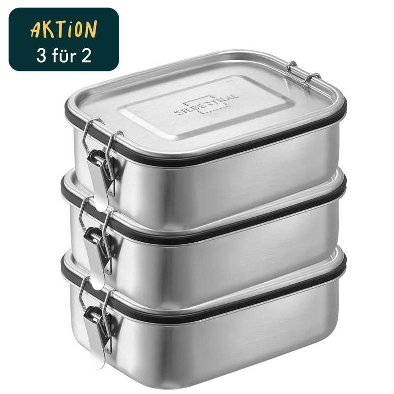 3x Brotdose Edelstahl 1200 ml Set