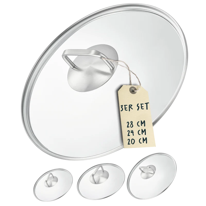3x Glasdeckel Set (20, 24 & 28 cm)