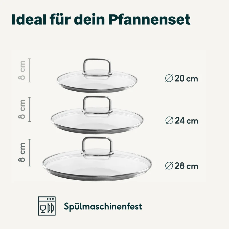 3x Glasdeckel Set (20, 24 & 28 cm)
