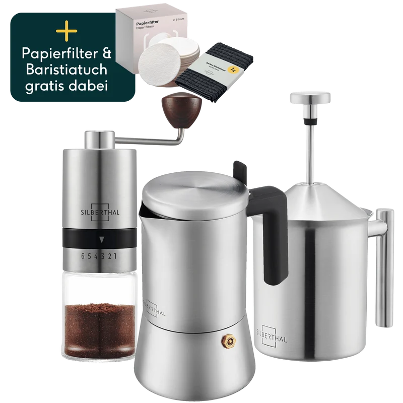 Espressokocher mit Kaffeemühle & Milchaufschäumer