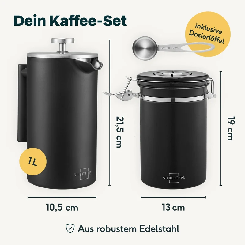 French Press + Kaffeedose Set