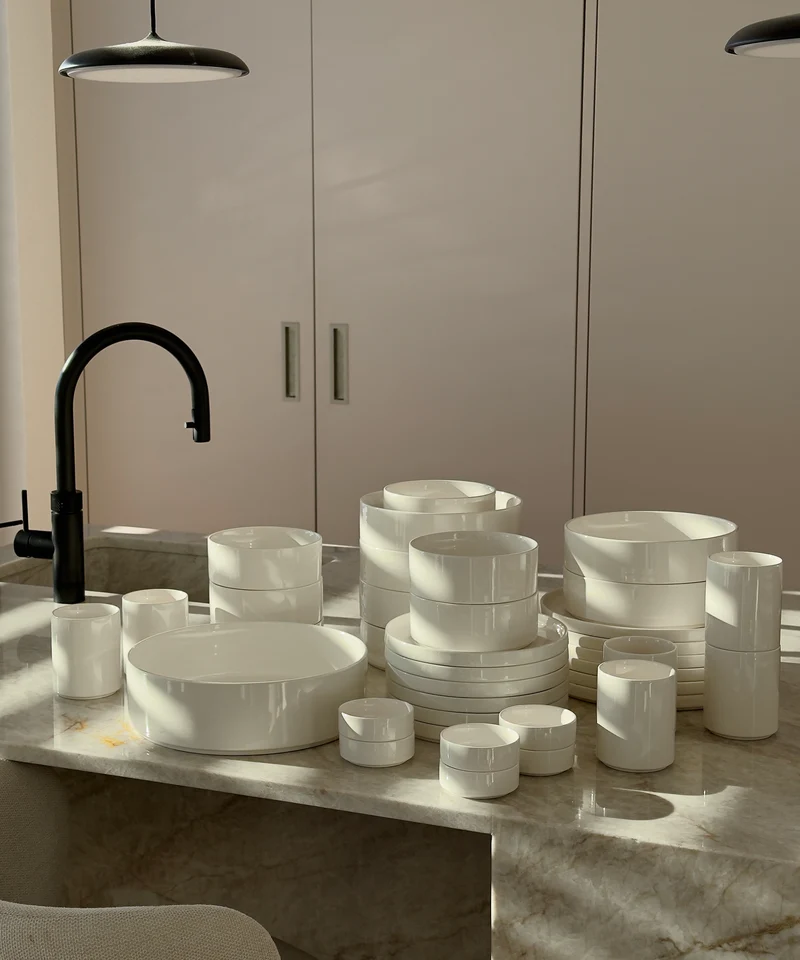 Große Bowl cremeweiß glänzend | Nia