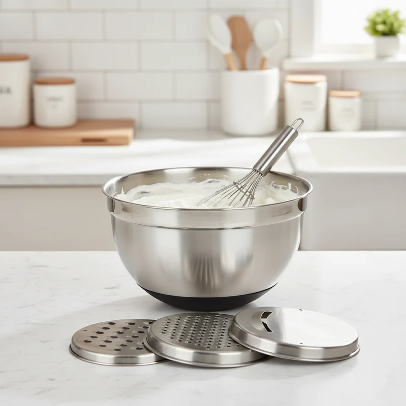 Cookinglife Rührschüssel aus Edelstahl + 3 Reiben – 25,5 x 14 cm