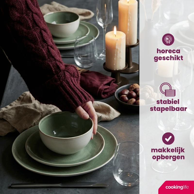 Cookinglife Speiseteller Serene Green Ø 28 cm – Steingut – 4 Stück