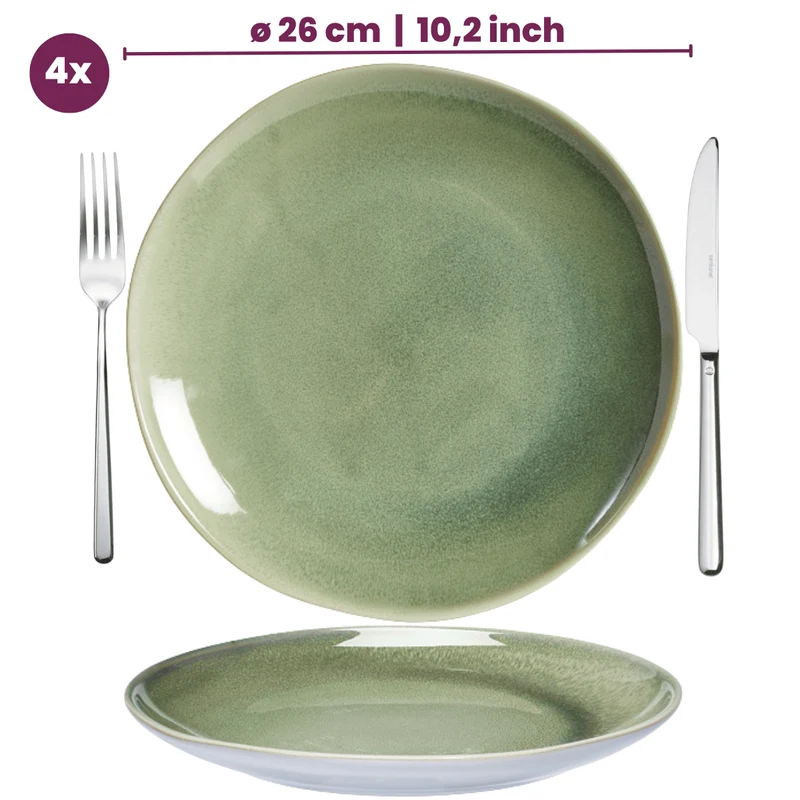 Cookinglife Speiseteller Serene Green Ø 28 cm – Steingut – 4 Stück