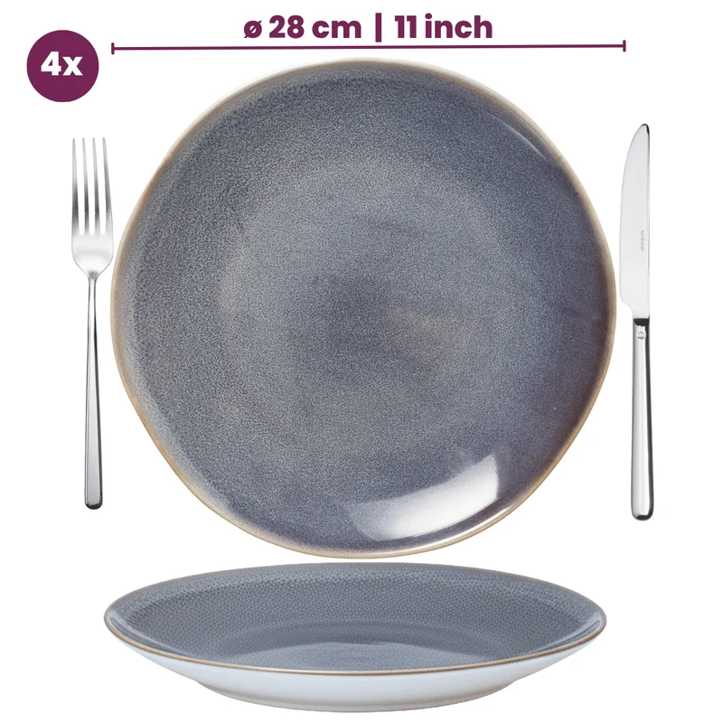 Cookinglife Speiseteller Serene Blue ø 28 cm - Steingut - 4 Stück
