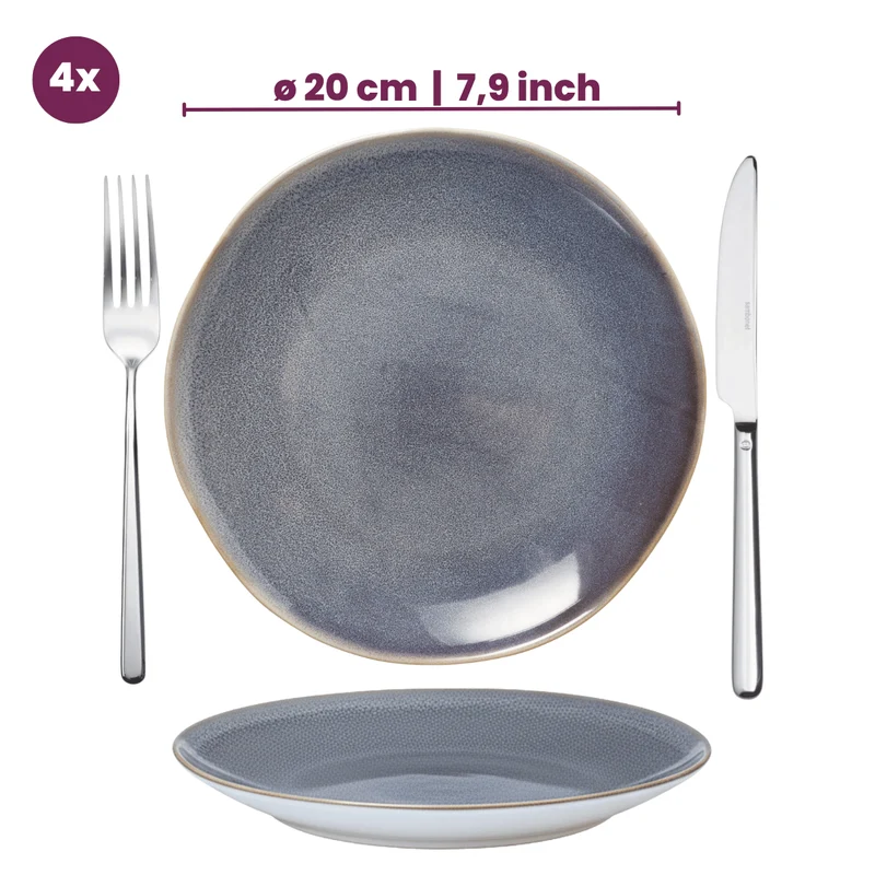 Cookinglife Frühstücksteller / Dessertteller Serene Blue Ø 20 cm - Steingut - 4 Stück