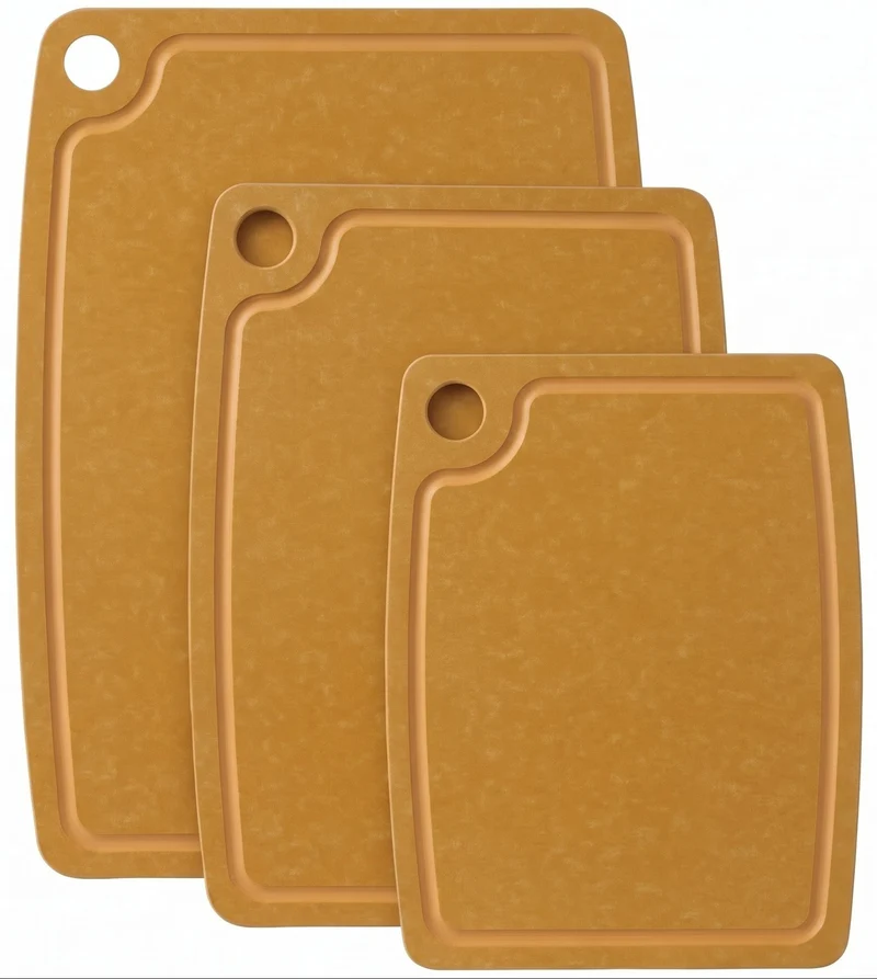 Hendi Snijplankenset antislip - vaatwasserbestendig - bruin houtvezel - 3-delig
