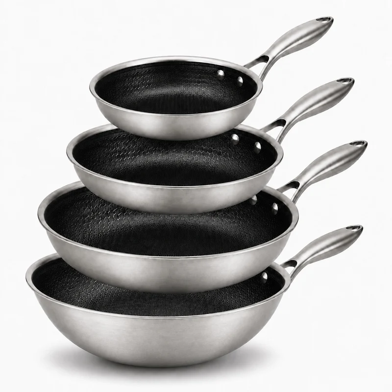Cookinglife Pfannenset HexaCook Hybride Pfanne 4-teilig - Wok ø 28 cm + Bratpfanne ø 20, 24 & 28 cm - NON STICK - geeignet für alle Wärmequellen - keramische Antihaftbeschichtung