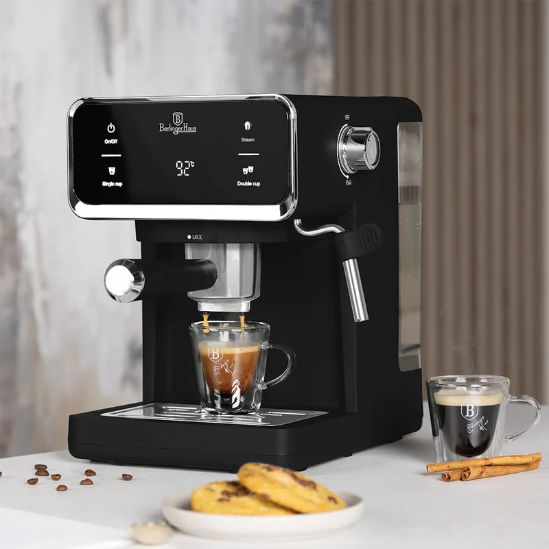 BerlingerHaus Espressomaschine / Siebträgermaschine Digital Matt Schwarz - 3-in-1 - 20 Bar - 1,0 Liter