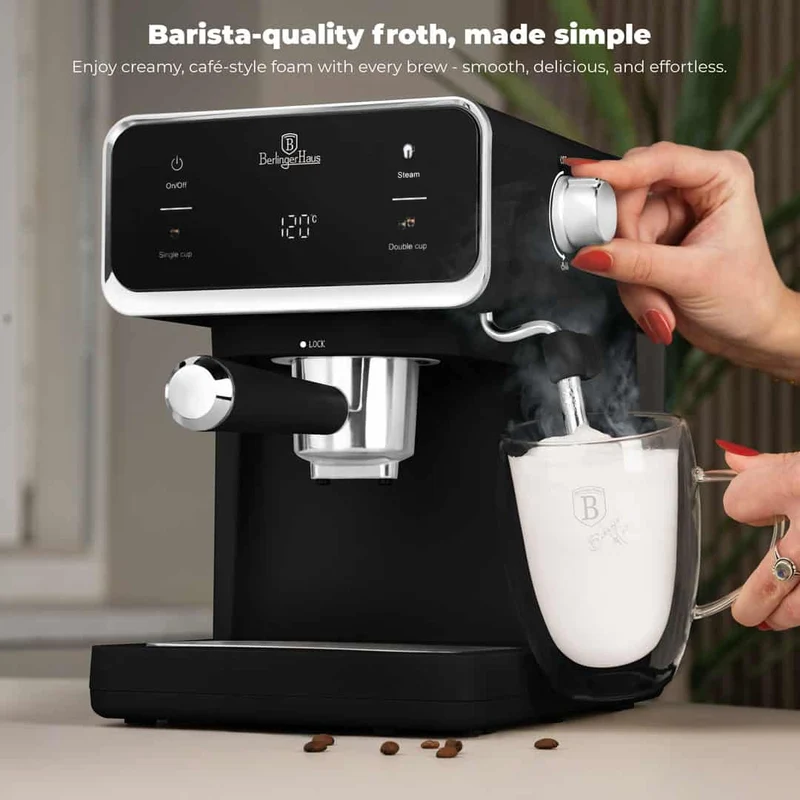 BerlingerHaus Espressomaschine / Siebträgermaschine Digital Matt Schwarz - 3-in-1 - 20 Bar - 1,0 Liter