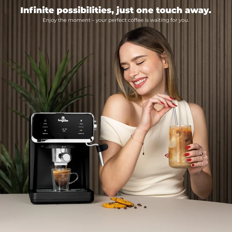 BerlingerHaus Espressomaschine / Siebträgermaschine Digital Matt Schwarz - 3-in-1 - 20 Bar - 1,0 Liter