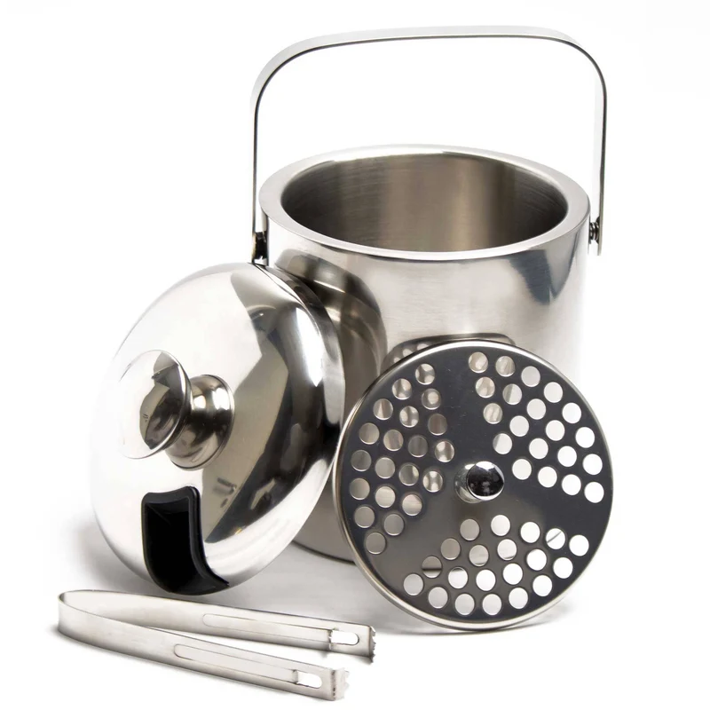 Edelstahl Eiswürfelbehälter 1,3L mit Deckel und Zange