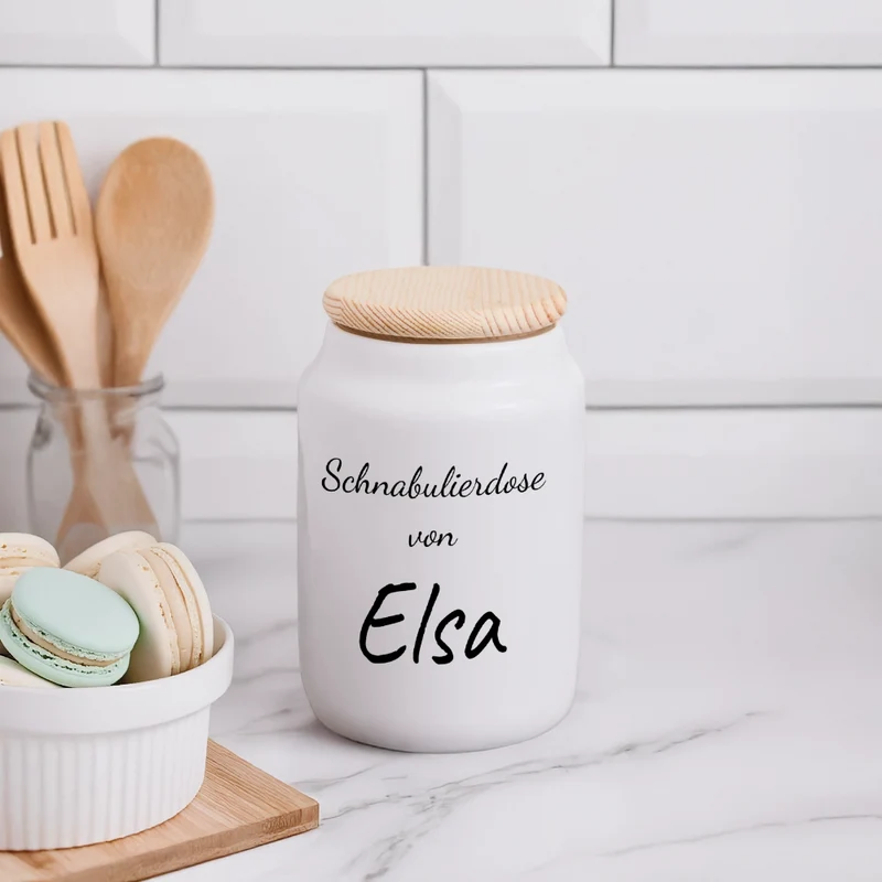 Kinder Keksdose weiß mit Holzdeckel und Name