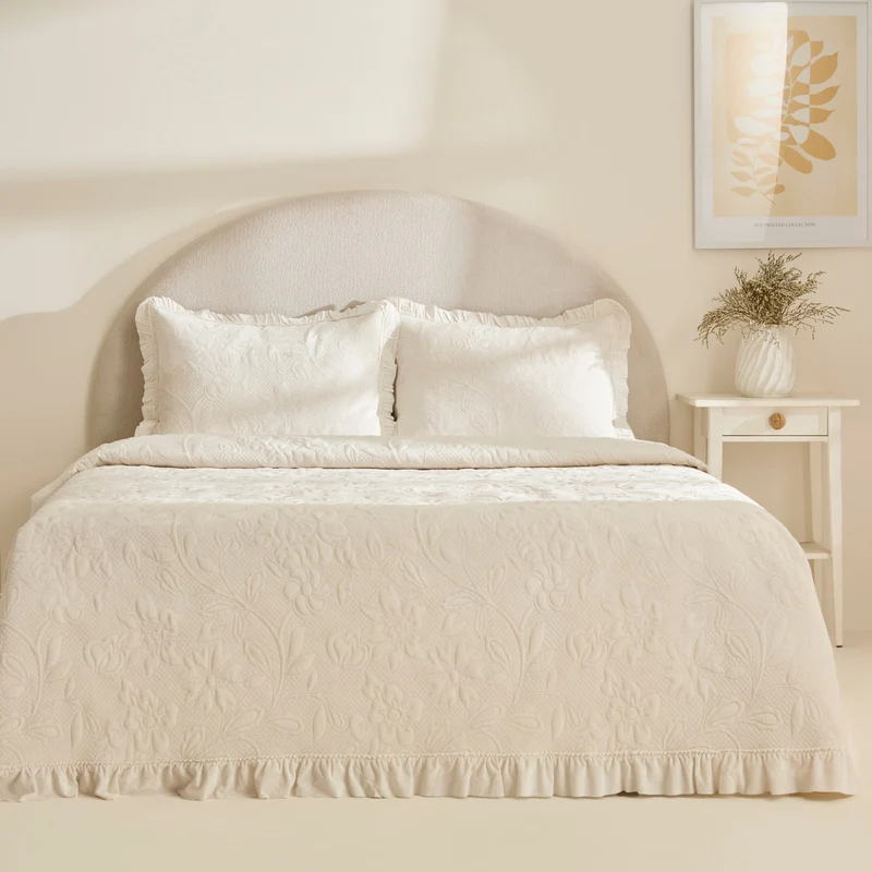 Karaca Audrey Tagesdecken-Set, Doppelbett, Ecru