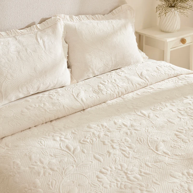 Karaca Audrey Tagesdecken-Set, Doppelbett, Ecru