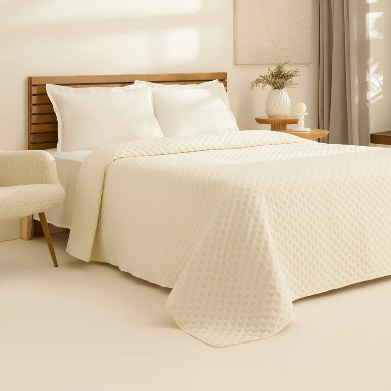 Karaca Ines Tagesdecken-Set, Doppelbett, Ecru