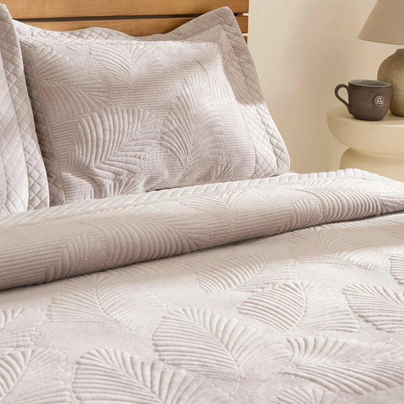 Karaca Lean Tagesdecken-Set, Doppelbett, Hellgrau