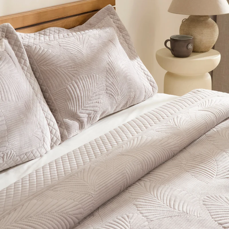 Karaca Lean Tagesdecken-Set, Doppelbett, Hellgrau