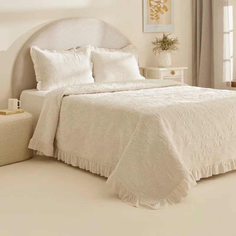 Karaca Audrey Tagesdecken-Set, Einzelbett, Ecru