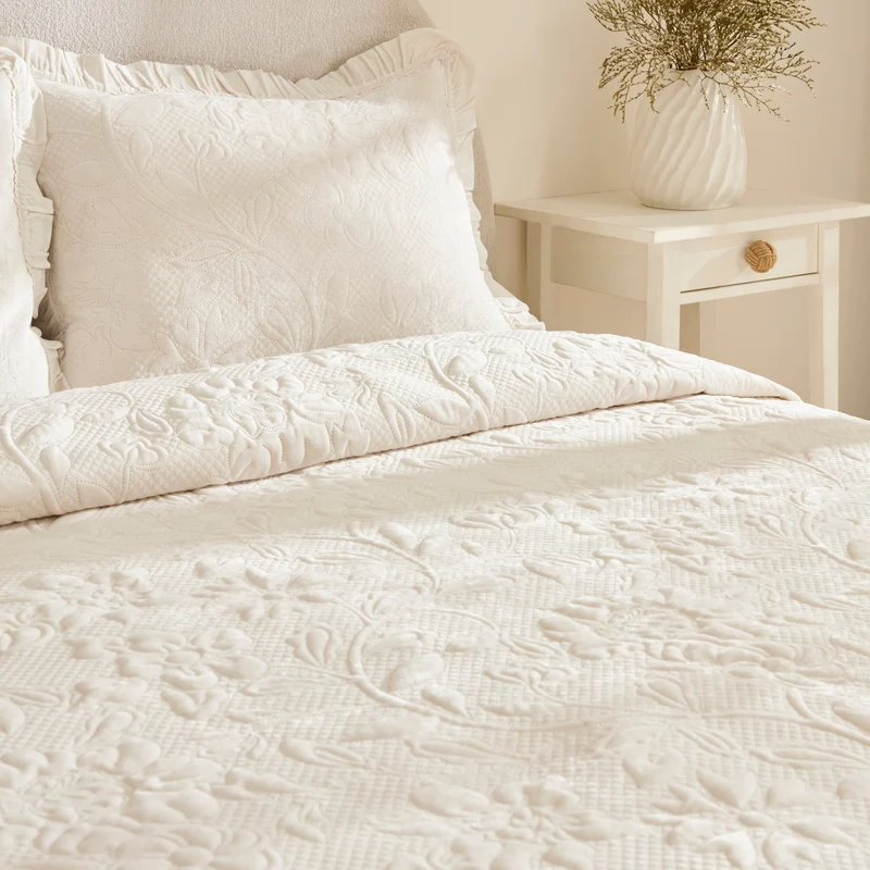 Karaca Audrey Tagesdecken-Set, Einzelbett, Ecru