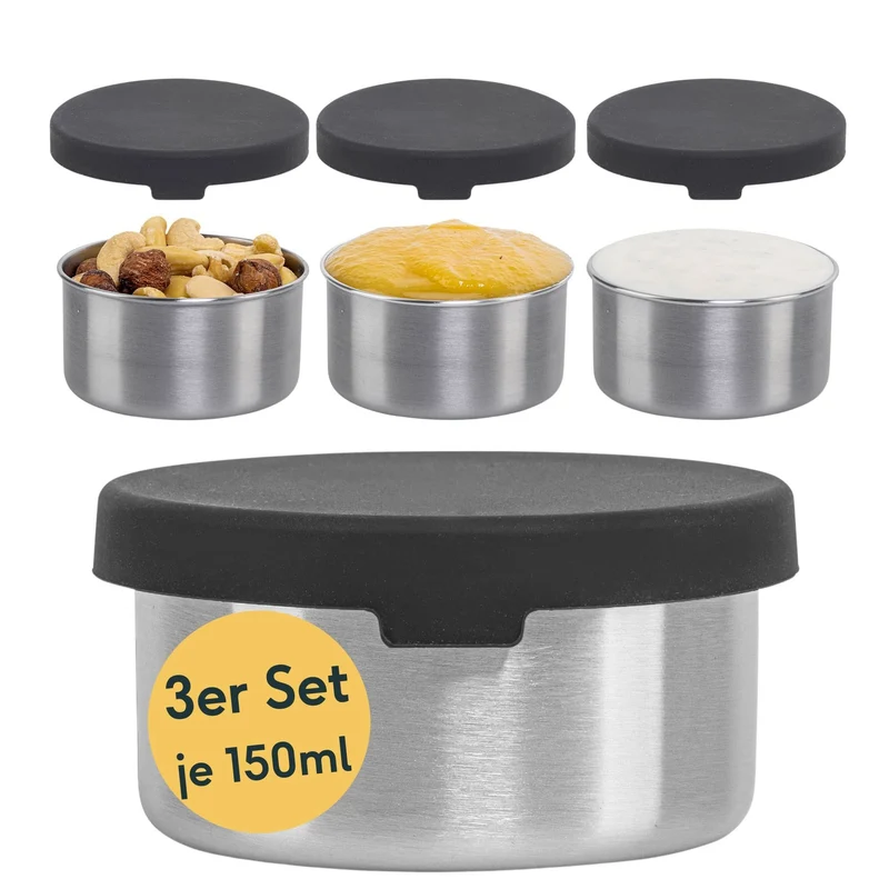3x Mini-Dose aus Edelstahl Set