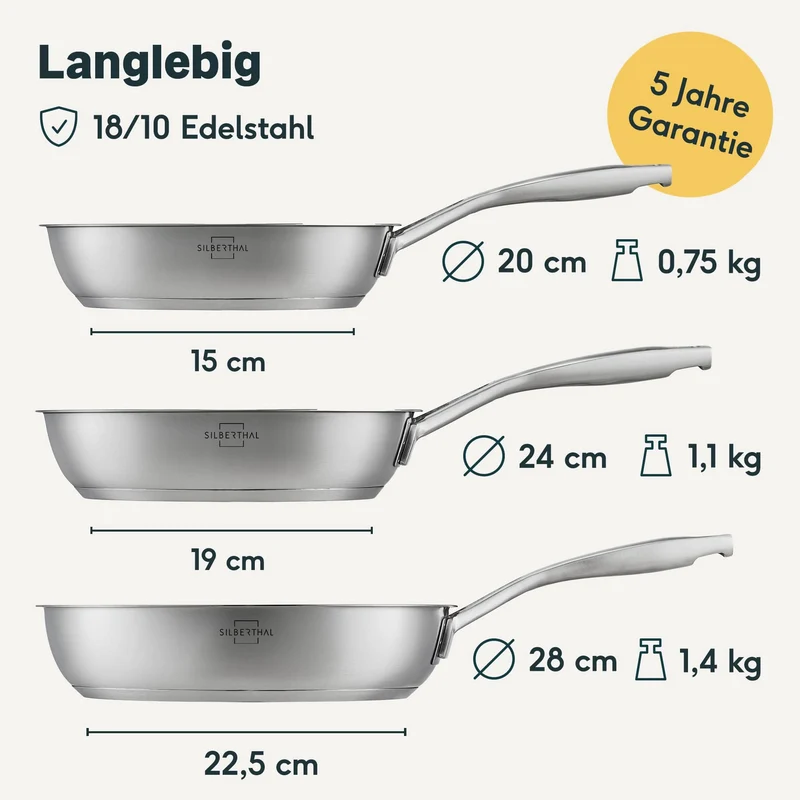 3er-Pfannenset Unbeschichtet