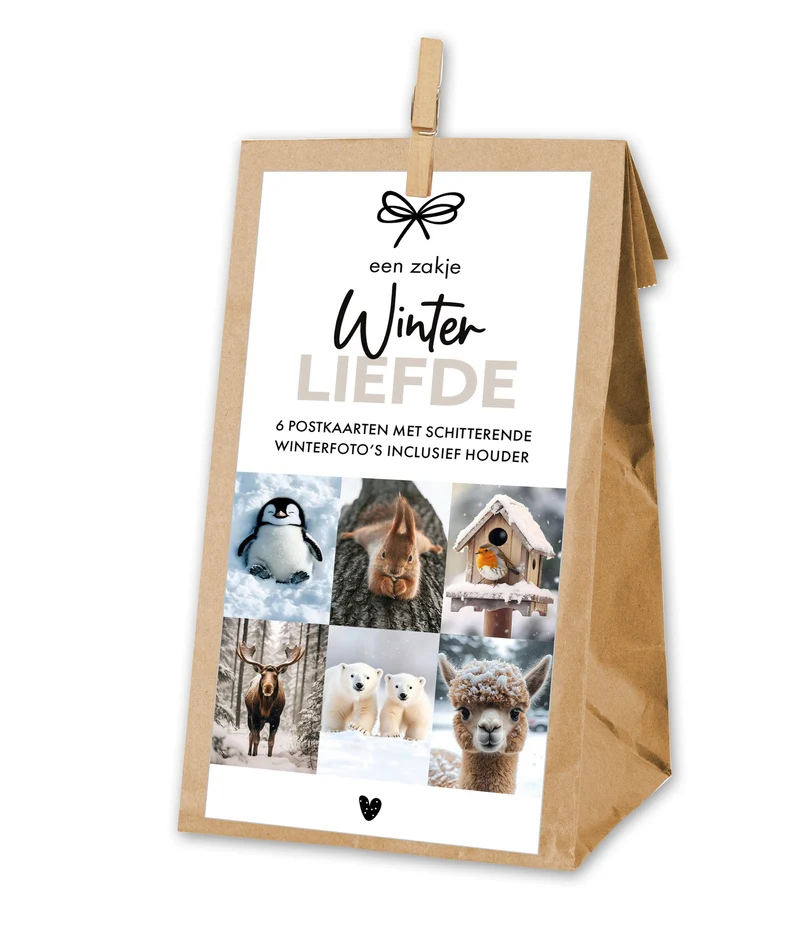 Zakje Winterliefde - houder plus 6 postkaarten