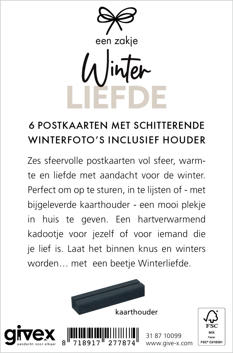 Zakje Winterliefde - houder plus 6 postkaarten