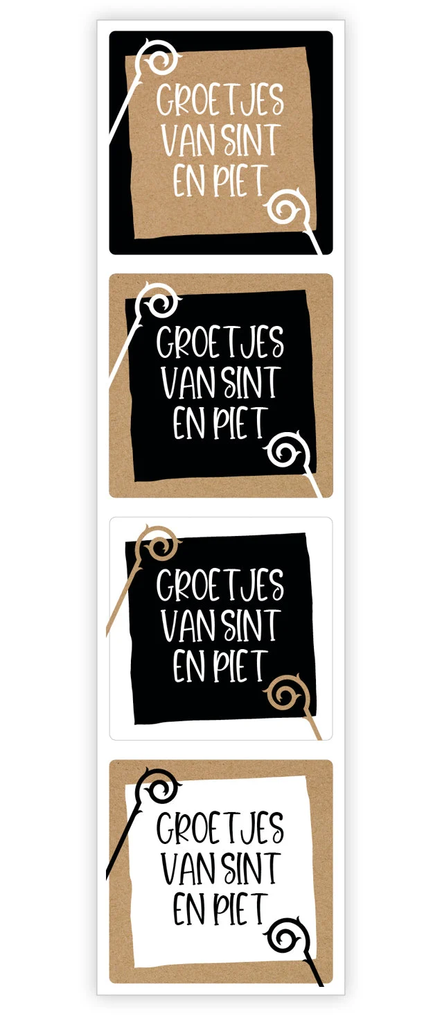 Rol 500 etiketten - Groetjes van Sint en Piet - 35x35mm