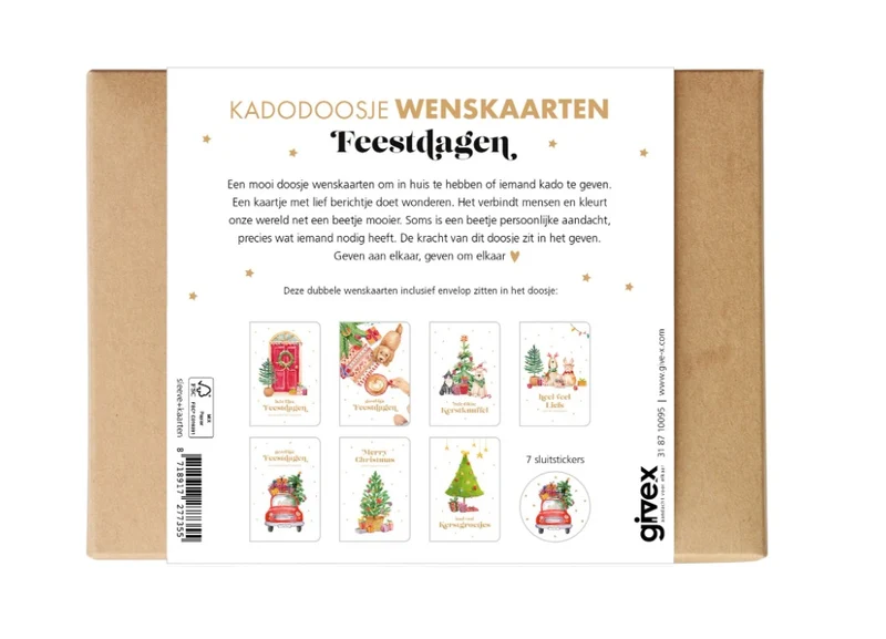 Kadodoosje 5 stuks Wenskaarten Feestdagen