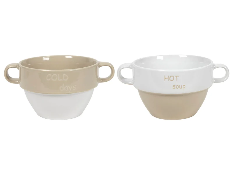 Soepkom sand wit, "cold days" 12.5*8.5cm Set van 2 stuks