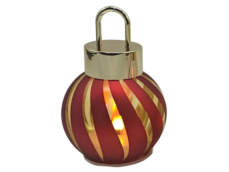Kerstbal met LED lampjes stripe rood Ø15x20cm