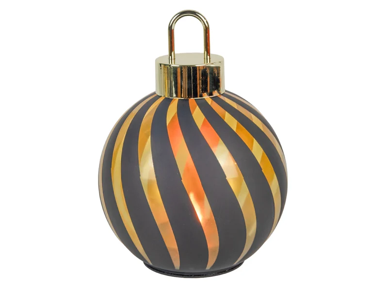 Kerstbal met LED lampjes stripe zwart Ø15x20cm