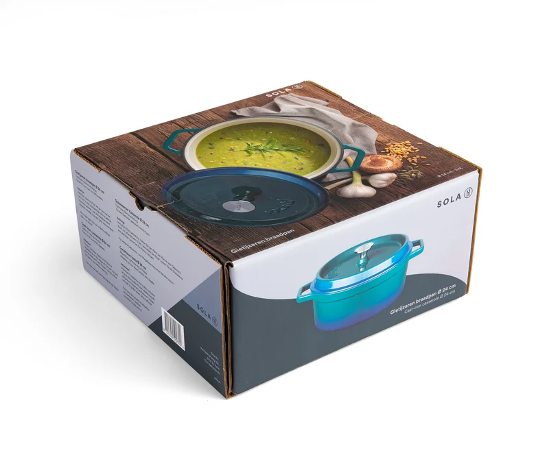 Sola Bräter mit Deckel Blau - ø 24 cm / 3.5 liter - Emaillierte Antihaftbeschichtung