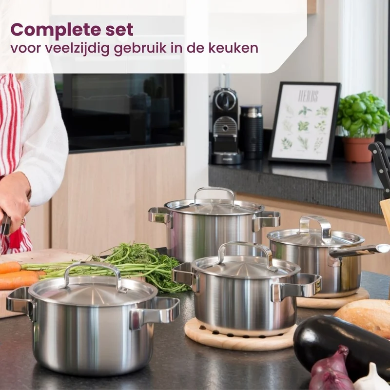 Sola Topfset Ruby 4-Teilig Premium Triply Edelstahl - Kochtopf ø 16, 18, 20 cm & Stielkasserolle ø 16 cm - Induktionsgeeignet